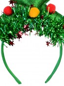 Green Christmas Tree Headband With Tinsel, Balls & Star - One Size Fits Most