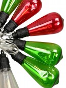 10 Incandescent Red, Green & Transparent Bulb Solar String Lights - 1.5m