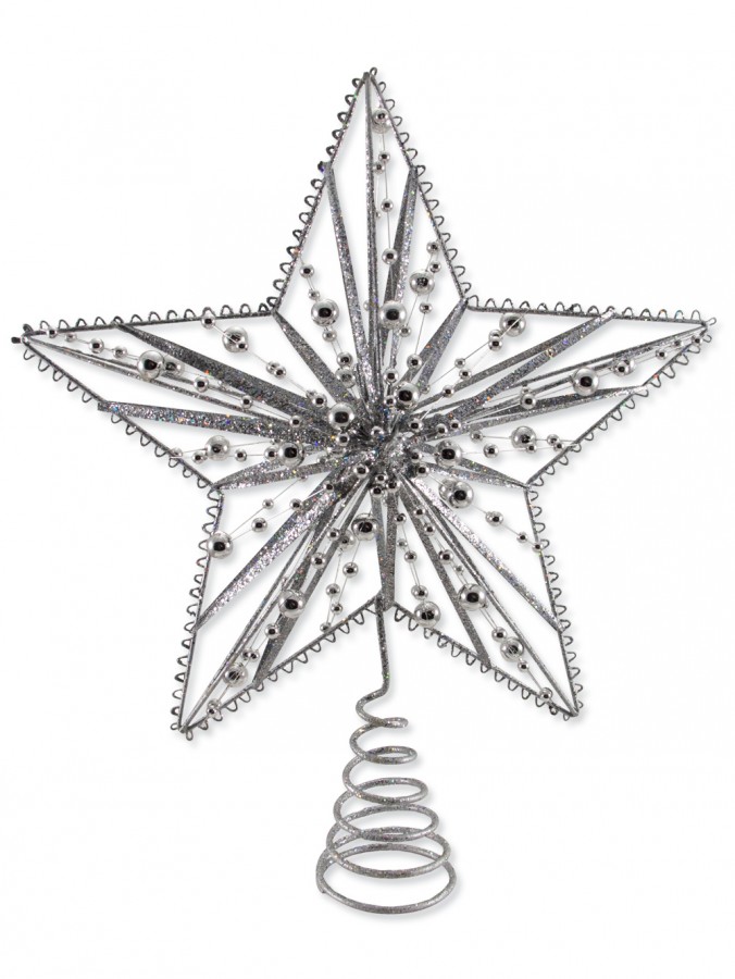 Silver 3D Wire & Beads Star Tree Top Decoration - 31cm