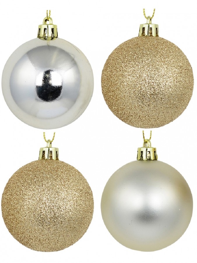 Champagne Glitter, Matte & Metallic Christmas Baubles - 12 x 60mm