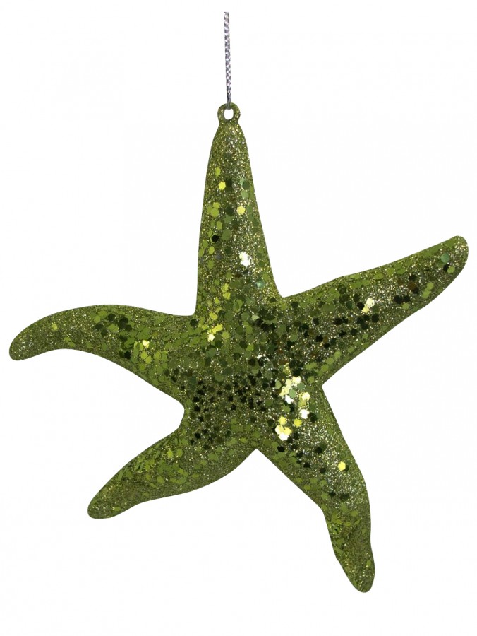 Green Glittered Starfish Hanging Decoration - 14cm
