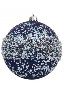 Dark Blue Glitter Baubles With Silver Sequins, Flecks & White Beads - 4 x 10cm