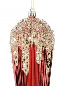 28cm Red Textured Christmas Tree Icicle Ornament With Gold Sequins