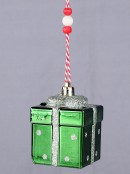 60mm Green Gift Box With Silver Glitter Ribbon Christmas Tree Ornament