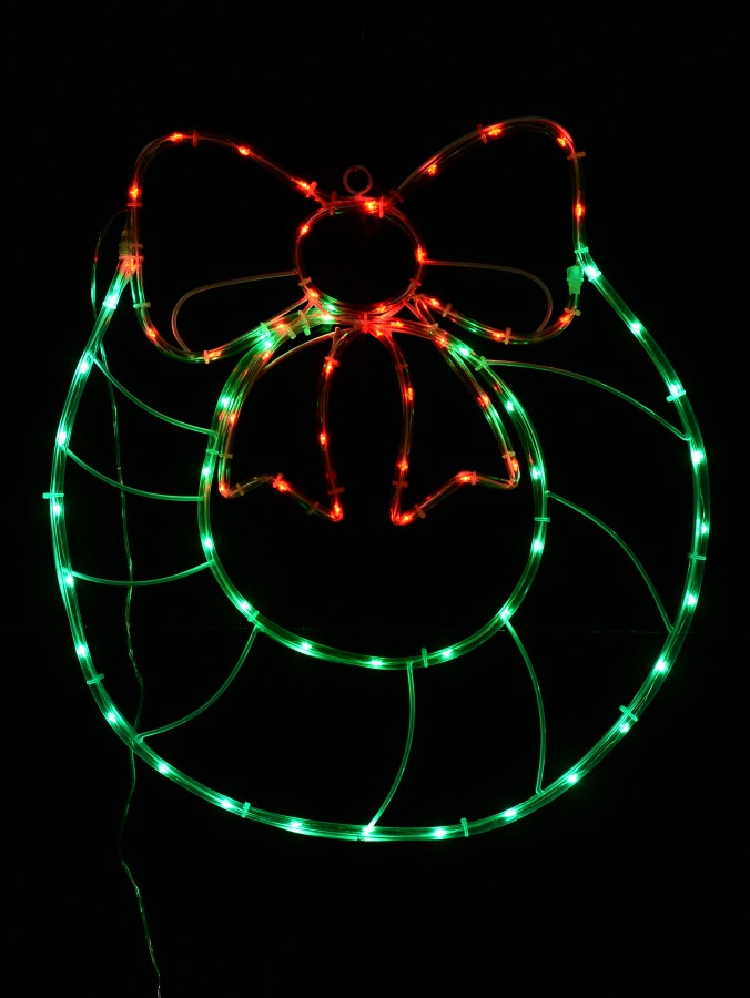 Red & Green LED Wreath With Bow Noodle Rope Light Silhouette - 50cm