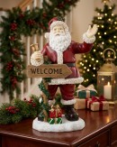 34cm Classic Santa & Welcome Signpost Christmas Resin Figurine