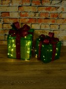 Green Glitter Mesh 3D Gift Box LED Display Set | 25cm & 20cm
