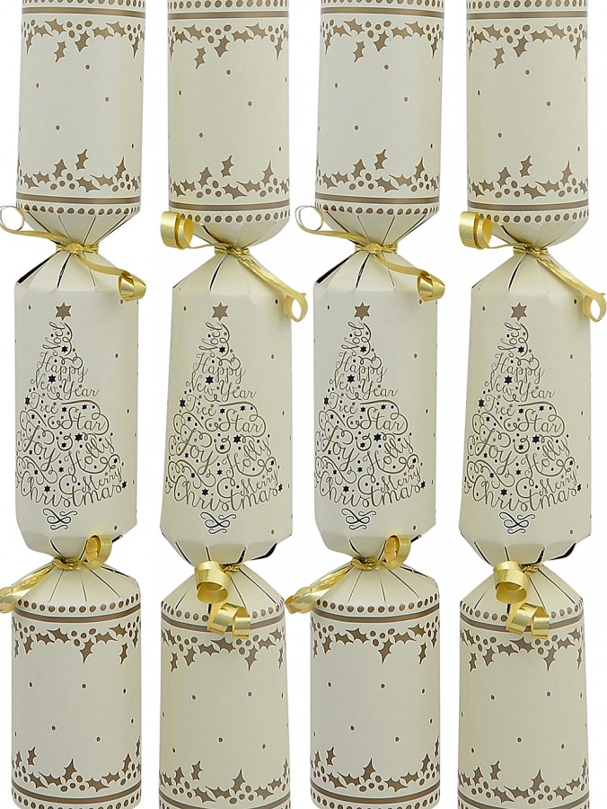 Gold Text Tree With Stars & Dots Cream Christmas Cracker Bon Bons - 50 x 26cm