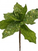 Lime Sequin & Fabric Petal Poinsettia Decorative Pick - 17cm