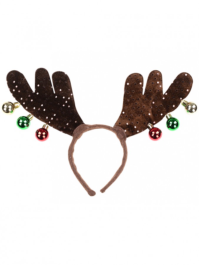 Brown Reindeer Antlers Headband With Sequins & Baubles | One Size Fits Most