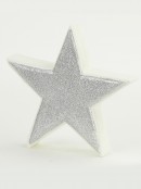 White With Silver Glitter Free Standing Star Ceramic Christmas Ornament - 14cm