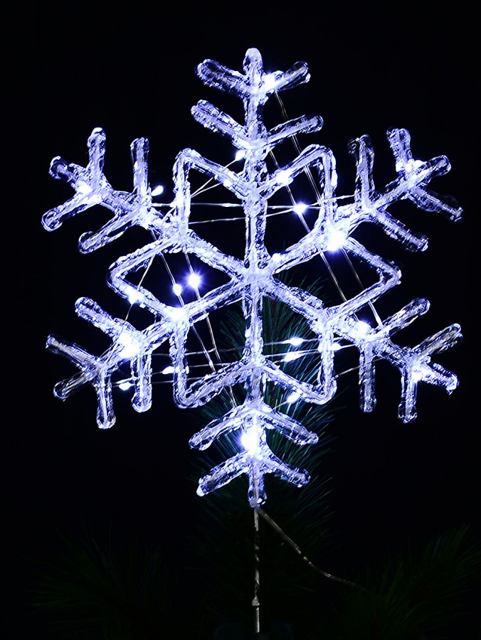 29cm Cool White LED Stellar Dendrite Christmas Snowflake Tree Top Decoration