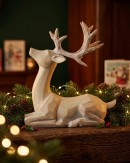 21cm Carved Wood Style Sitting Reindeer Resin Figurine