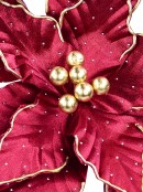 Regal Crimson Velvet Poinsettia Long Stem Pick With Liquid Gold Trim | 33cm