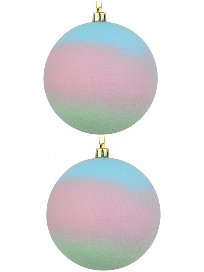 2x Pastel Ombre Sugar Coated Look Whimsical Signature Ball Baubles | 10cm