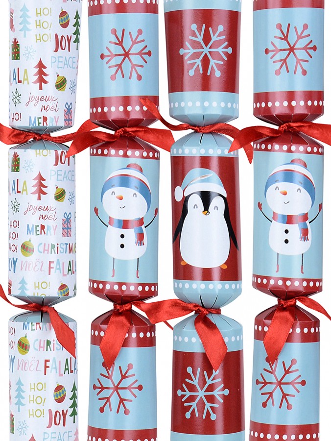 Teal, Red & White With Christmas Characters & Text Cracker Bon Bons - 12 x 29cm