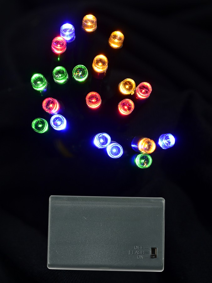 20 Multi Colour Concave LED Bulb Christmas String Battery Lights - 2.4m