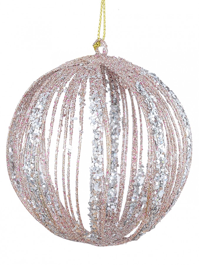 Rose Gold Wire Bauble Shape Christmas Tree Hanging Decoration - 80mm