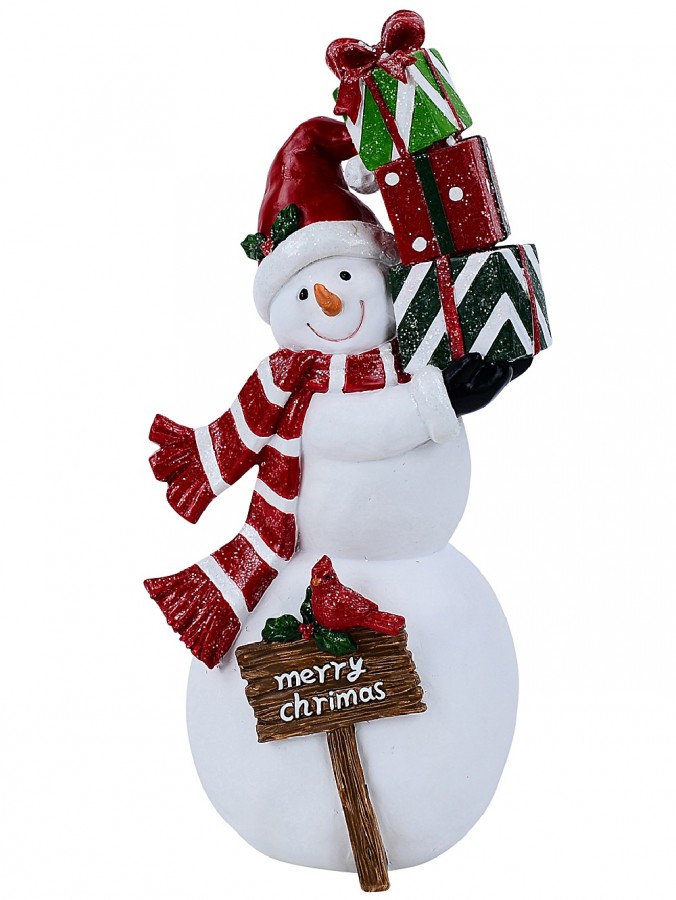 Merry Christmas Snowman & Gifts Decorative Resin Statue Ornament - 31cm