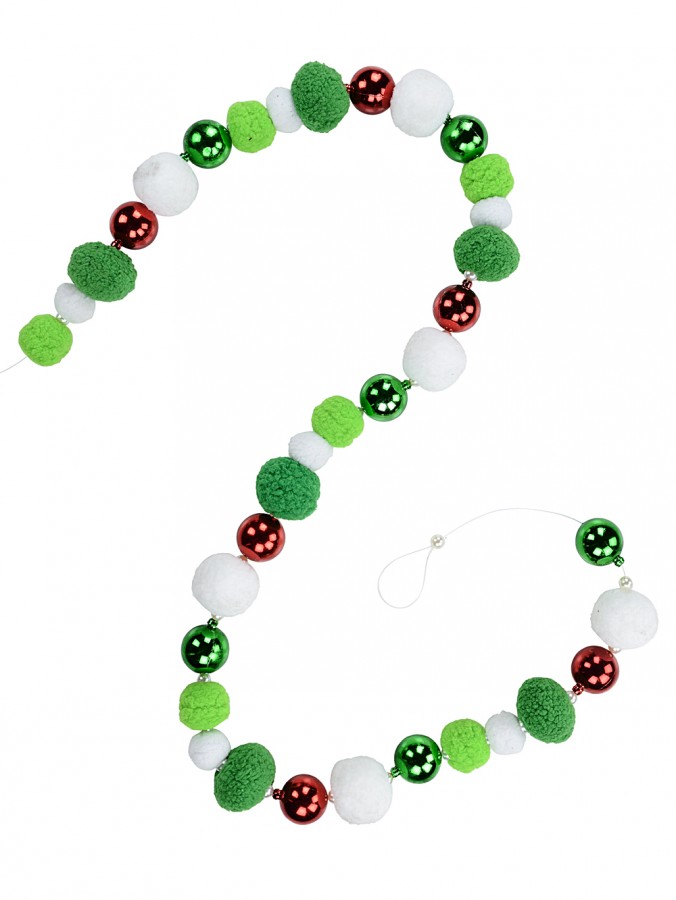 Metallic & Plush Red, White & Green With Pearl Bauble Christmas Garland - 1.8m