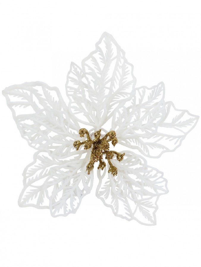 White Petal Vein Silhouette Poinsettia Christmas Flower Clip Pick - 17cm Wide