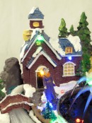 Illuminated & Animated Town Scene With Water Fountain Ornament - 27cm