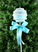 Pastel Blue Cupcake Bauble Stem With Iridescent Frosting & Satin Bow | 54cm