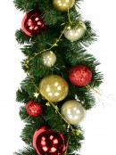 Decorated Red & Gold Bauble, Ribbon & Twigs Pine Christmas Garland - 2.7m