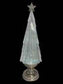 Clear Ice Shard Christmas Tree With Silver Base Snow Globe Ornament - 43cm