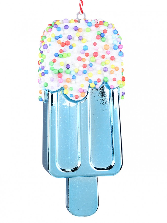 12cm Shiny Teal Popsicle With Frosting & Sprinkles Christmas Tree Ornament