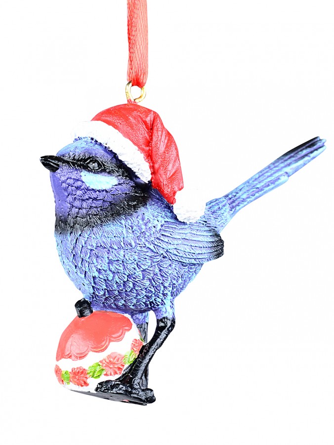 75mm Splendid Fairywren With Bauble Resin Christmas Tree Ornament
