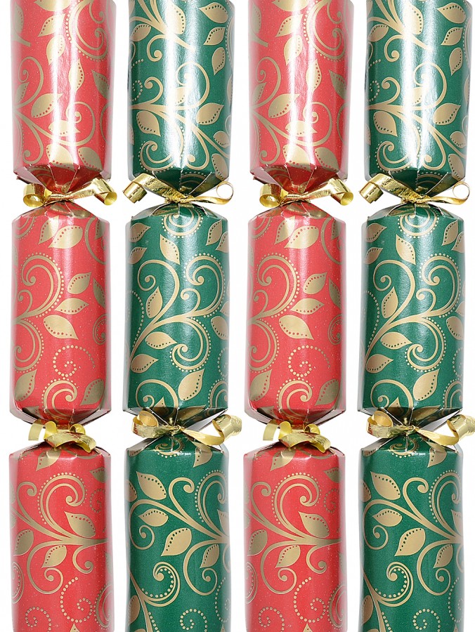 Red & Green With Gold Leaf Stems Pattern Christmas Bon Bons - 100 x 26cm