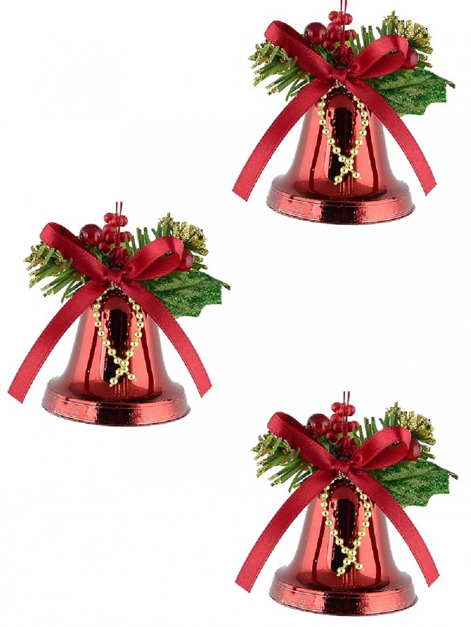 Hanging Decorative Red Christmas Bell Ornament - 3 x 50mm