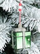 60mm Green Gift Box With Silver Glitter Ribbon Christmas Tree Ornament
