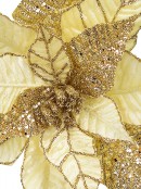 Gold Poinsettia With Gold Glitter Detail Decorative Christmas Floral Pick - 25cm