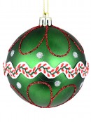 4x 80mm White, Green & Red Christmas Baubles With Lace & Glitter Patterns
