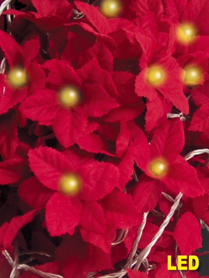 80 Red Poinsettia Flowers & LEDs String Light - 12m