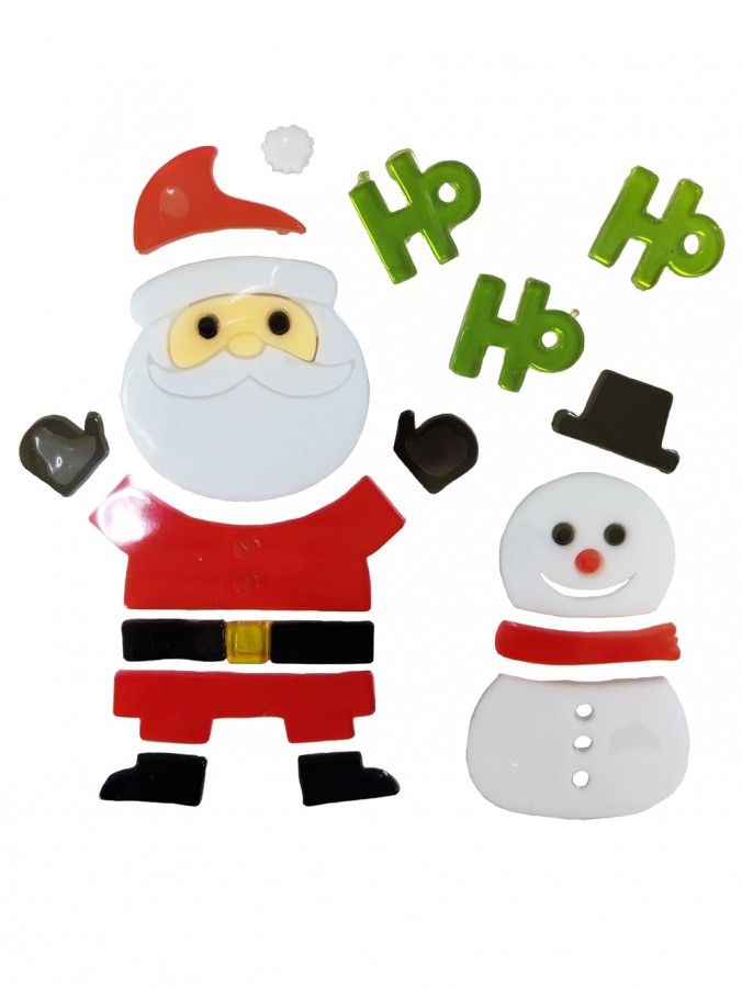 18cm Ho Ho Ho, Santa & Snowman Gel Window Cling