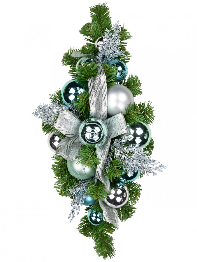 Pre-Decorated Tiffany Inspired Blues & Silver Bauble & Pine Centrepiece - 60cm