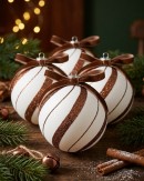 4x Whimsical White & Brown Signature Candy Swirl Ball Bauble | 10cm