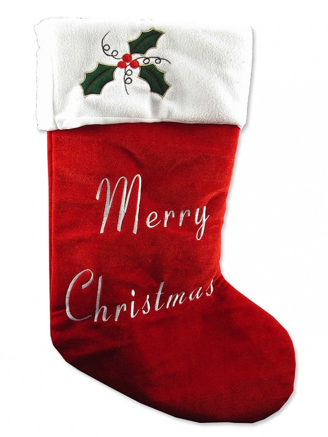 Large Red Velvet Stocking With Merry Christmas - 63cm