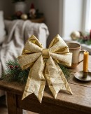 50cm Champagne & Gold Glitter Floral Pattern Monumental Bow