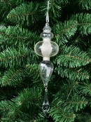 24cm Clear Ball Finial Hanging Ornament With Silver Glitter & Teardrop