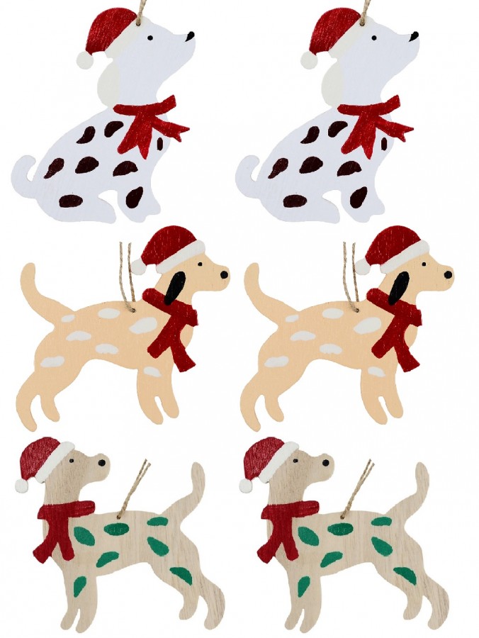 Good Little Puppy Dogs Christmas Hanging Decorations - 6 x up to 13cm 