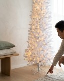 2.3m Slim White Flocked Pyrenees Spruce Pre-Lit Tree | 878 Tips & 440 LED