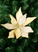 30cm Gold Velvet & Natural With Diamantes Poinsettia Christmas Tree Clip Pick