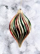 Shiny Red, Green & Gold Stripe Large Display Onion Bauble Decoration - 28cm