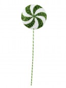 62cm Green & White Tinsel Fleck Candy Swirl Lollipop Long Christmas Stem
