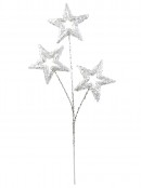57cm White Christmas Stars Spray With Silver Glitter Long Stem