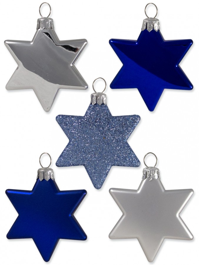 Blue & Silver Metallic & Matte Star Decorations - 20 x 65mm